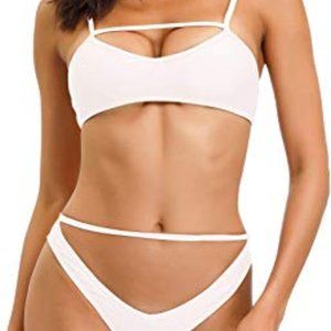 White Sexy Strappy 2 Piece Bikini  Swimsuit